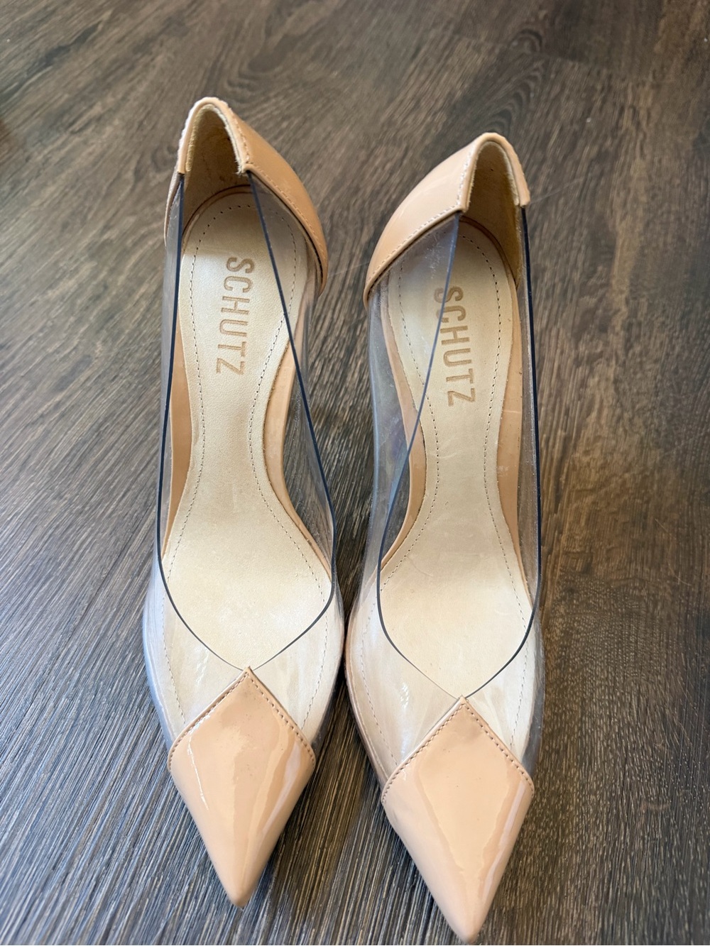 Schutz Cendi Nude Patent Pointed-Toe Pumps with Clear Panels